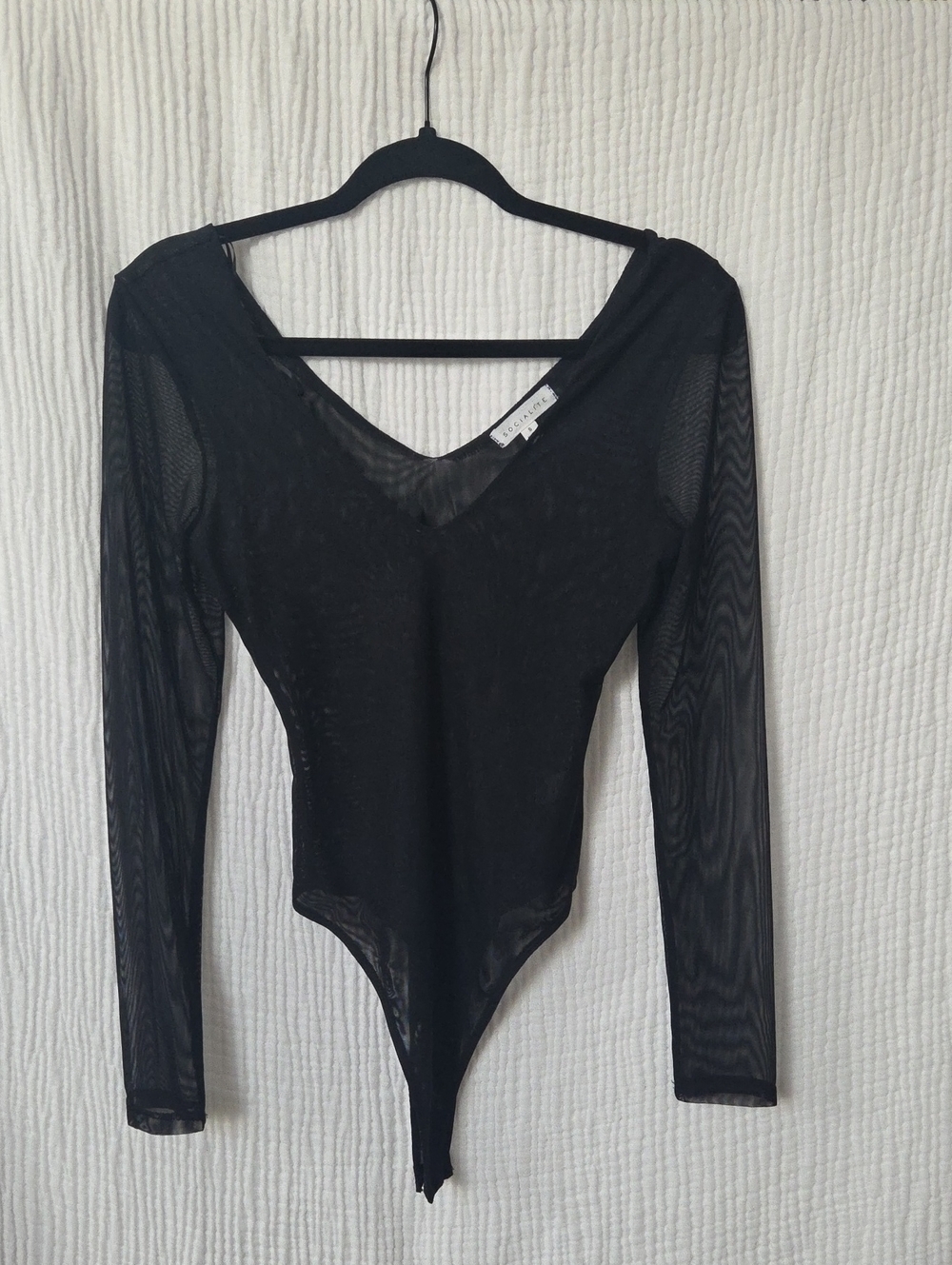 NWOT Sheer Black Long-Sleeve V-Neck Bodysuit